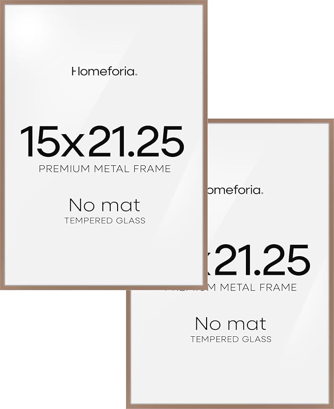 Homeforia 15x21.25 Mocha Puzzle Frame, High End Metal 15 x 21.25 Picture Frames without Mat, 21.25x15 Thin Mocha Poster Frames for Wall, 15by21.25 Puzzle Photo Frames, Tempered Glass, Wall Kit, Set of 2