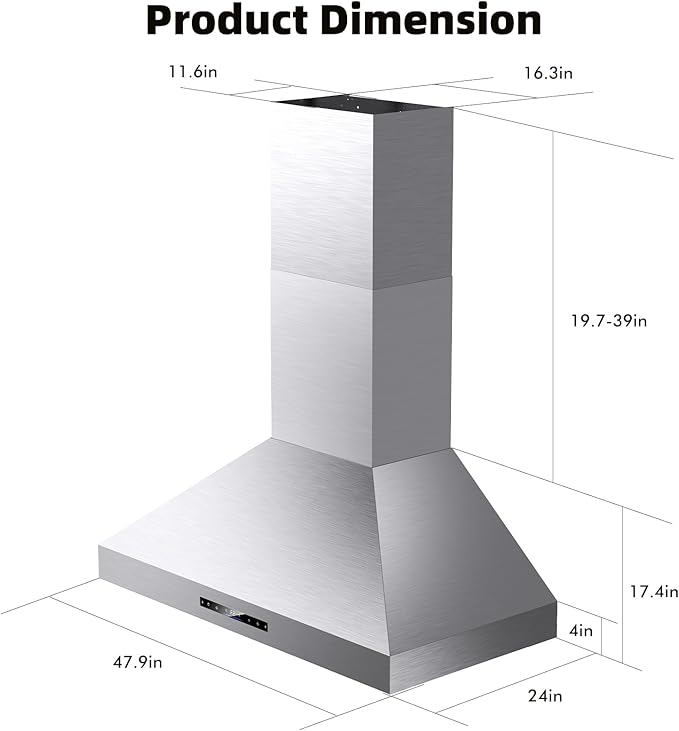 Wall Mount Range Hood 48 Inch 1200 CFM Ultra Powerful Commercial Vent Hood for Large Kitchen with Remote Control, Gesture & Touch Panel, 4 Speeds & Stainless Steel Filters Ducted Kitchen Hoods