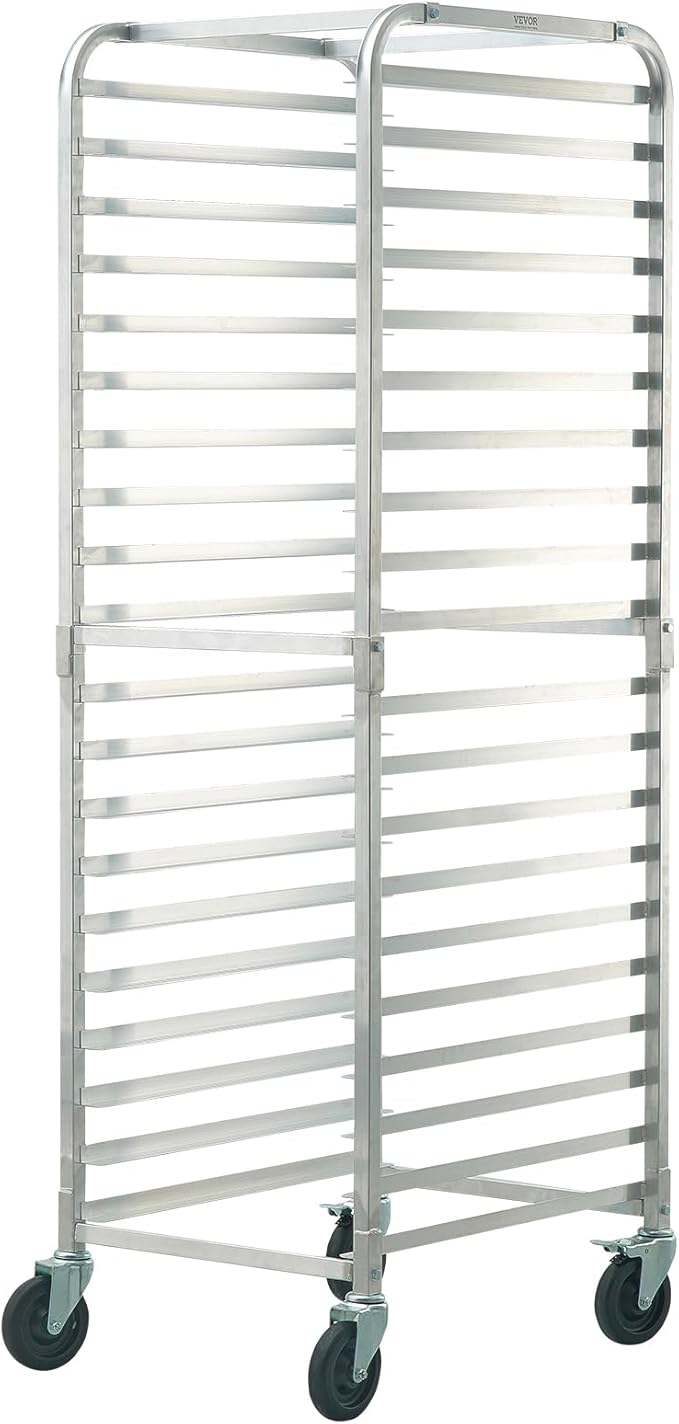 VEVOR Bun Pan Rack, 20-Tier Commercial Bakery Racks with Brake Wheels, Aluminum Racking Trolley Storage for Half & Full Sheet, Speed Rack For Kitchen Home, Bread Baking Equipment, 26"L x 20.4"W x 70"H