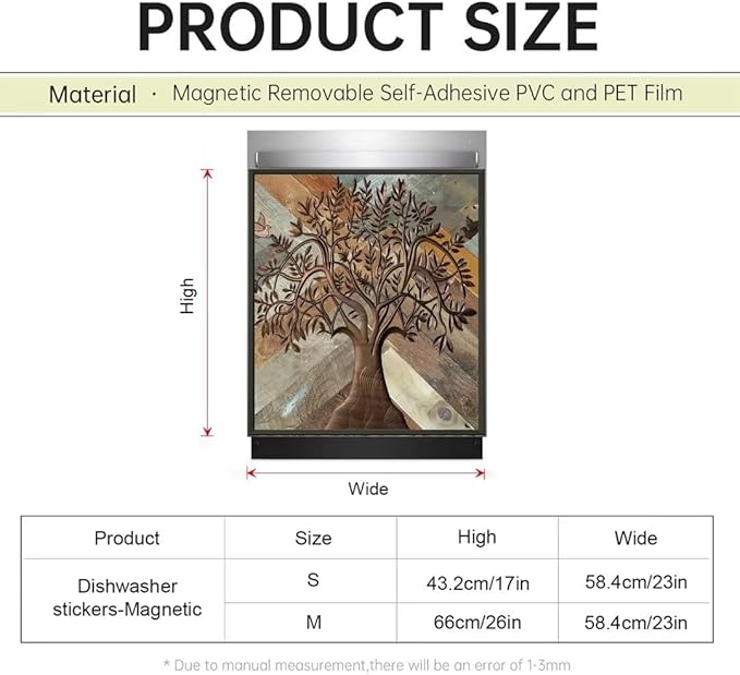 Stainless Steel Tree of Life Dishwasher Cover for Front, Wooden Door Refrigerator Cover Skin Decor, Birds Dishwasher Panel Decal, Ordinary 23" x 17"