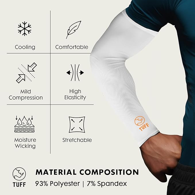 TUFF Compression Cooling Arm Sleeves - UPF 50 Arm Sleeves for Men & Women…