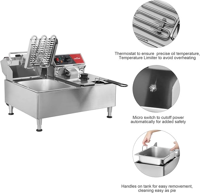 CROSSON ETL Listed Dual Tank 26Lbs Electric Deep Fryer with Solid Basket,Removable Oil Container and Height Adjustable Legs for Restaurant -120V,3600W Commercial Countertop Deep Fryer