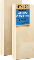 Falling in Art 2 Pack Unfinished Wooden Canvas Panels, 4x12 Gallery Birch Wood Panels Kit, 1 1/2" Deep Art Cradle Boards for Acrylic Painting, Pouring and Burning