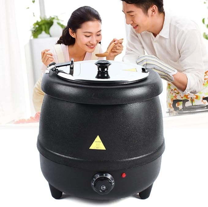 10L Soup Kettle Commercial Electric Soup Warmer 400W PP Shell Stainless Steel Countertop Food Kettle Warmer Pot for Home Restaurant, Black