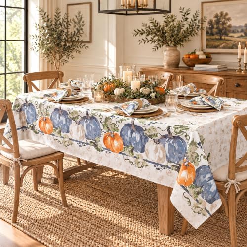 Newbridge Thanksgiving Blue Pumpkin Vine Tablecloth 60 x 120 Inch Rectangle