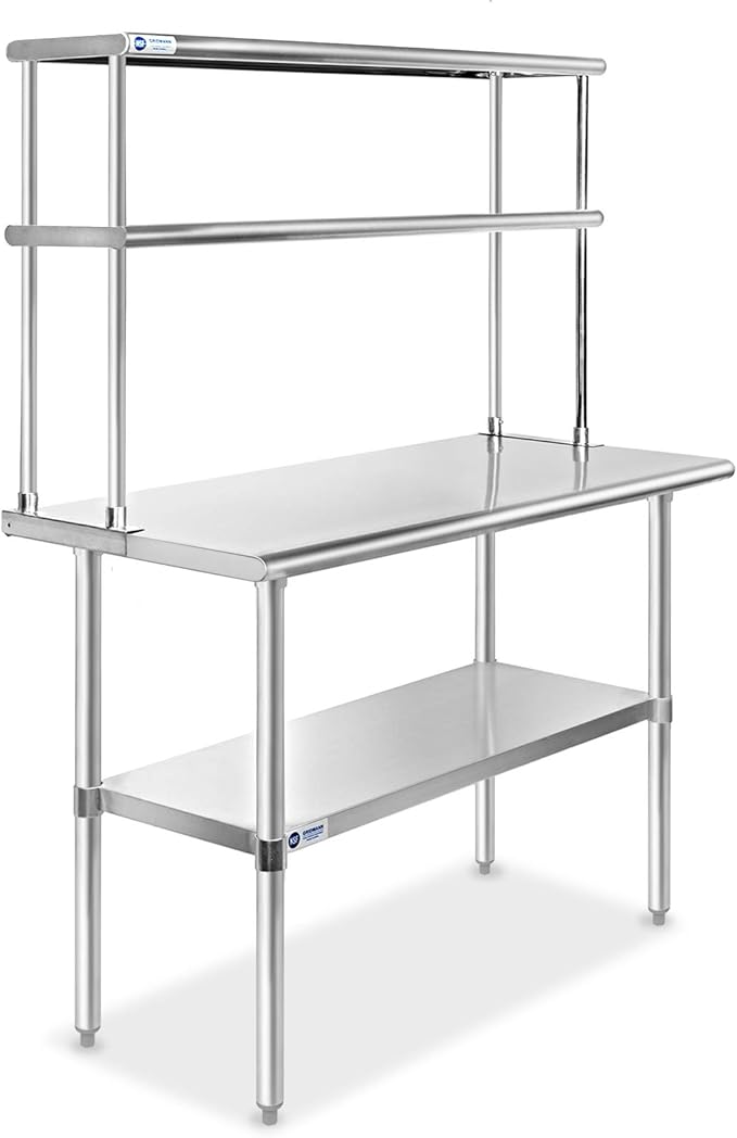 GRIDMANN NSF Stainless Steel Commercial Kitchen Prep & Work Table Plus A 2 Tier Shelf - 48 in. x 12 in.