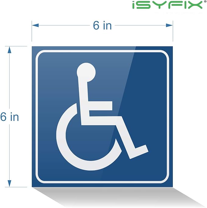 iSYFIX Handicap Signs Stickers Decal Symbol - 4 pack, 6x6 inch - ADA Compliant - Disable Wheelchair Sign, Disability Sticker, Premium Self-Adhesive Vinyl, Laminated, Indoor & Outdoor