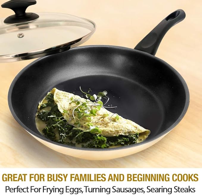 HOMICHEF 11 Inch Nonstick Frying Pan and Skillet - The Ultimate Omelet Pan with Glass Lid, Nickel Free Stainless Steel, Induction Compatible & Vented Cover