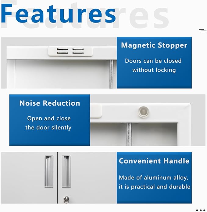 BESFUR Metal Storage Cabinets with Locking Doors and Adjustable Shelves, 71" H Steel Storage Cabinet for Garage, Office, Classroom - White