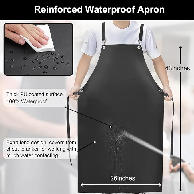 Waterproof Apron 2-Pack - 43" Heavy Duty Chemical Resistant with X-Straps - for Dishwashing, Butchering, Lab Work, Pet Grooming