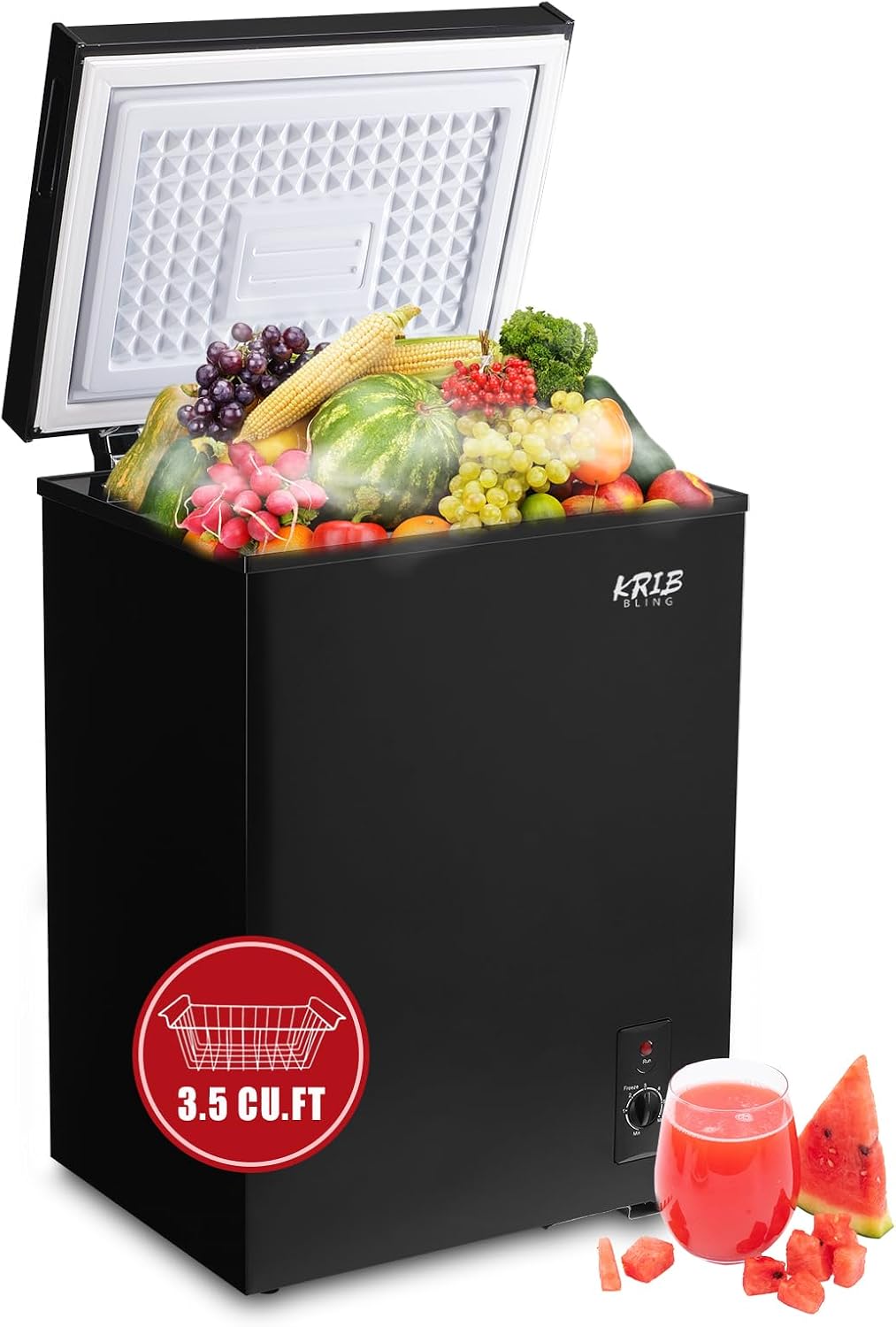 3.5 Cu.Ft Chest Freezer 7 Gears Temperature Control(-4°F to 6.8°F), Deep Compact Freezer with a Removable Basket, for Kitchen, Garage, Basement, Black