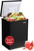 3.5 Cu.Ft Chest Freezer 7 Gears Temperature Control(-4°F to 6.8°F), Deep Compact Freezer with a Removable Basket, for Kitchen, Garage, Basement, Black