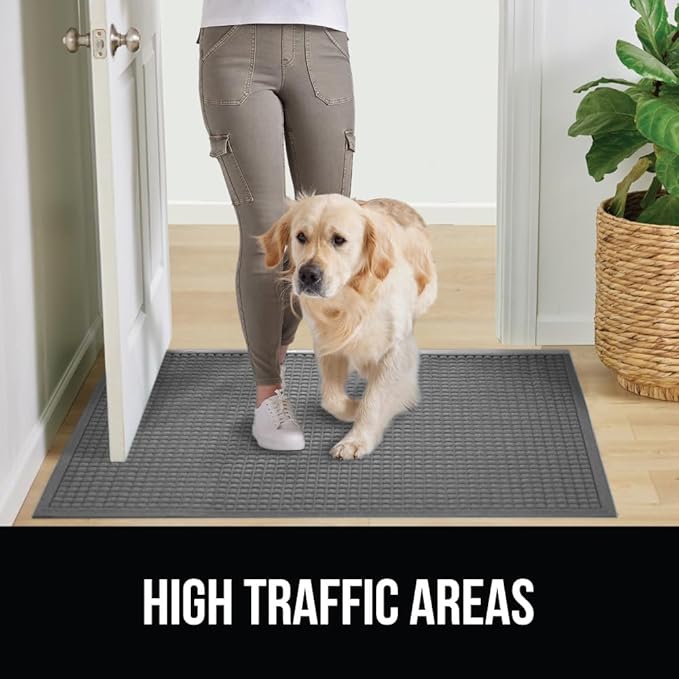 GORILLA GRIP Front Door Mat, 47x35, Indoor Outdoor Ultra Absorbent HydroAbsorb Doormat, Absorbs Up to 6 Cups of Water, Stain and Fade Resistant, Rubber Backing Doormats, Captures Dirt, Grey