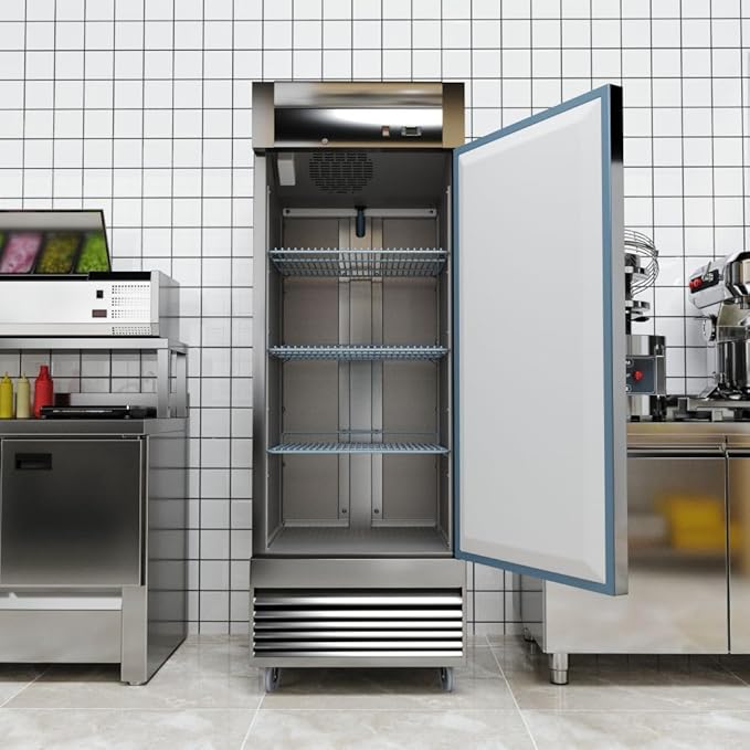 Commercial Refrigerator 1-Door Solid Upright Reach in Stainless Steel NSF 27" Width, Capacity 17.2 Cuft, Bottom Mounted Restaurant Quality Kitchen Cooler Fridge AKR-06881, NSF Certified