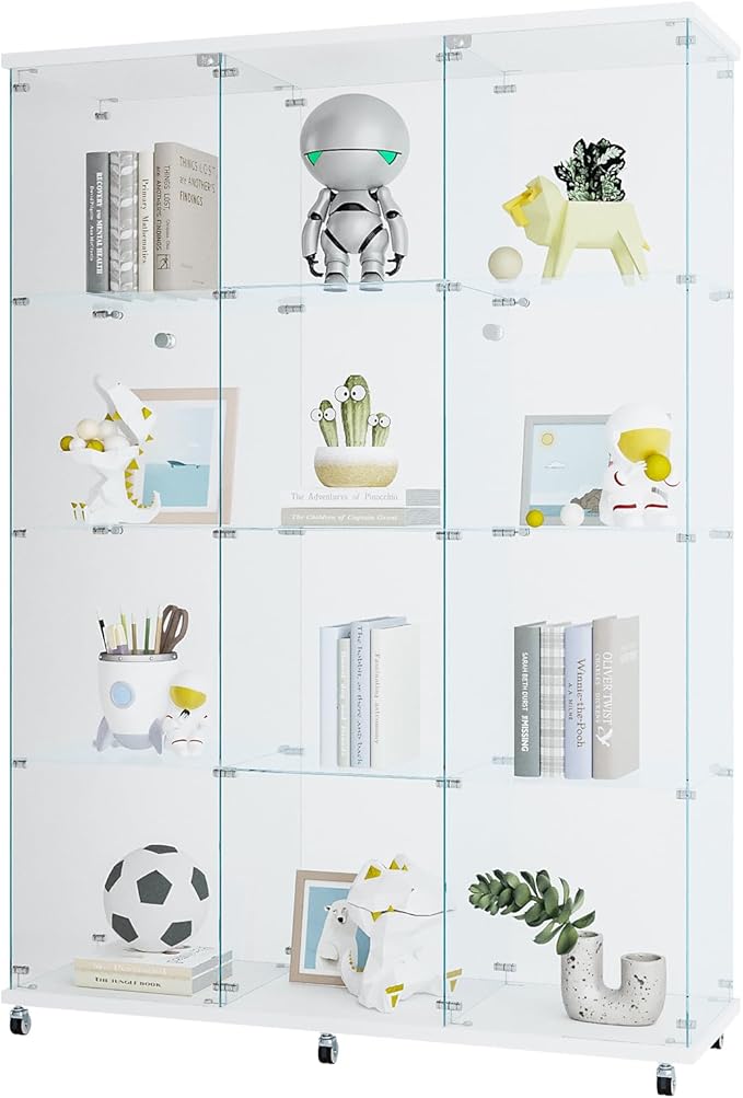 Yoluckea 4 Shelves Glass Display Cabinet Extra Large, Floor Standing Clear Glass Curio Cabinet Collection Display Case for Living Room Bedroom 66.14” x 47.64” x 14.57” White