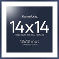 Homeforia 14x14 Picture Frame Navy Blue, High End Metal 14 x 14 Square Poster Frame with Mat 12 x 12 Photo, 14x14 Frame Matted to 12x12 Print, 14by14 Hanging Frames, Tempered Glass, Wall Kit, Set of 1