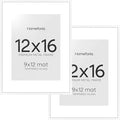 Homeforia 12x16 Picture Frame White, High End Metal 12x16 Poster Frames with Mat 9x12 for Photo, 12 x 16 White Frame Matted to 9 by 12 inch Print, 16x12 Thin Frames, Tempered Glass, Wall Kit, Set of 2