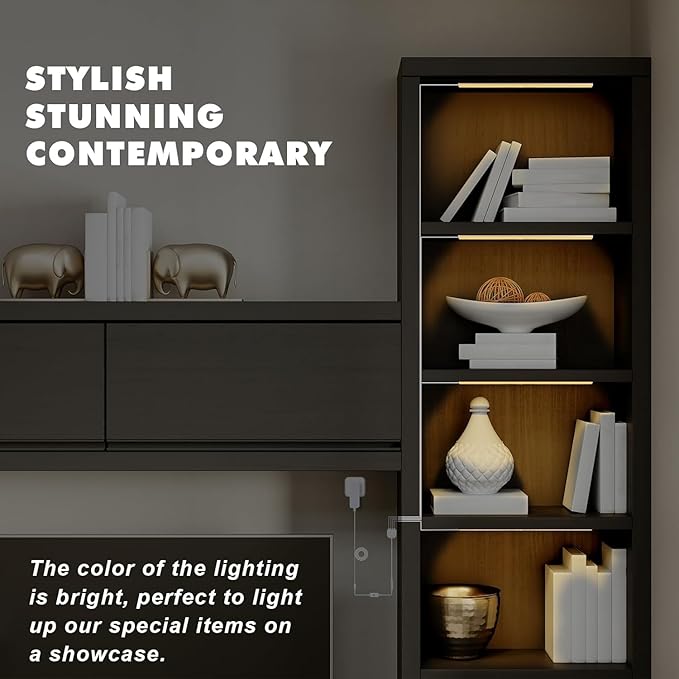 JUSJUBR Black Display Shelf Lighting, 4 Pack x12 Inch Display Lights for Display Case, LED Display Lights with Memory Function, Display Cabinet Lights for Pantry/Shelf/Case, Warm White 3000K