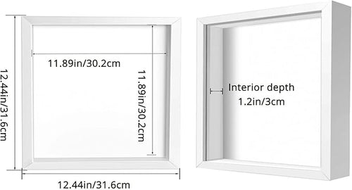 12x12 Shadow Box Frame Display Case, Wood with Plexiglass, Display Case Box for Memorabilia, Medal, Crafts,Tickets and Photos, Picture Frame for Wall and Tabletop (White, 12x12)