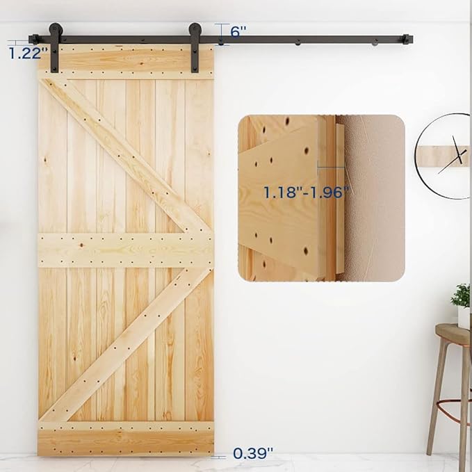 CCJH 12.6FT Single Sliding Barn Door Hardware Kit Black Carbon Steel Hanger Flat Track System for Closet Kitchen 1 Door 75 inch Wide, Smoothly and Quietly I Shape Roller
