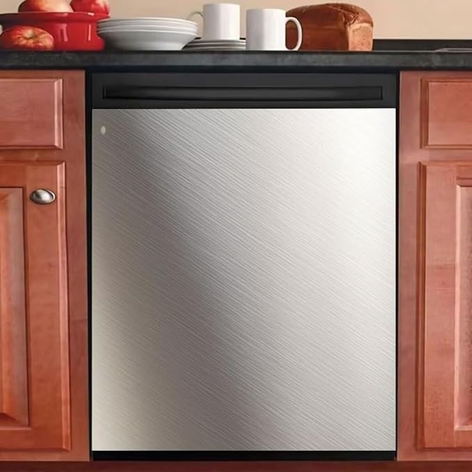 Brushed White Stainless Steel Dishwasher Magnet Cover, Magnetic Dishwasher Cover Front Door Panel Decal Kitchen Decor, Home Appliance Sticker Dishwasher Covers, 23"x 26"