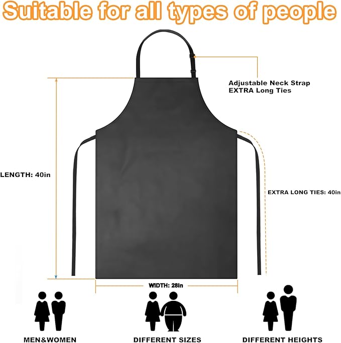 Gotega 3 Pack Waterproof Rubber Vinyl Apron Adjustable Bib Apron - Cooking Kitchen Apron for Women Men Chef Heavy Duty Work Apron for Dishwashing Lab Butcher Black