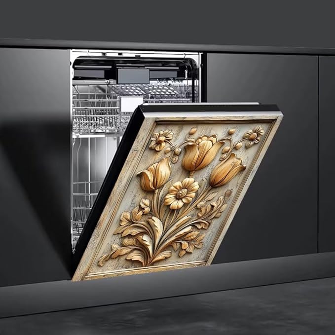 Rustic Wood Farmhouse Scene Floral Magnetic Dishwasher Cover Vinyl Sticker,Vintage Wooden Dishwasher Magnet Cover,Fridge Door Cover Magnets Art Skin Panel Decal for Home Decor, 23"X26"