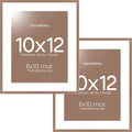 Homeforia 10x12 Picture Frame Mocha, High End Metal 10x12 Poster Frames with Mat for 8x10, 10 x 12 Mocha Frame Matted to 8 x 10 inch Photo, 10by12 Thin Hanging Frames, Tempered Glass, Wall Kit, Set of 2