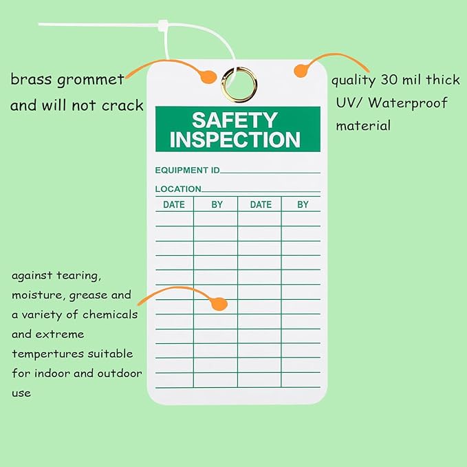 Lionshop Safety Inspection Tags for Accident Prevention with Zip Ties Multi Purpose Cable Ties for Indoor Outdoor Fire Extinguisher Scaffold Ladder, UV/Paper, 5.75"x 3", Pack of 25