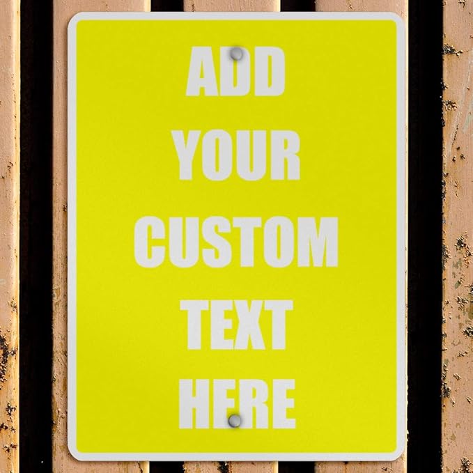 Aluminum Weatherproof Metal Sign Multiple Sizes Custom Personalized Text Here Yellow White Caution Vertical Street 9x12Inches