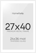 Homeforia 27x40 inch Poster Frame White, High End Metal 27 x 40 Large Movie Picture Frames with Mat 24 by 36 in Photo, 27x40 Thin Frame Matted to 24x36, 40x27 Frame, Tempered Glass, Wall Kit, Set of 1