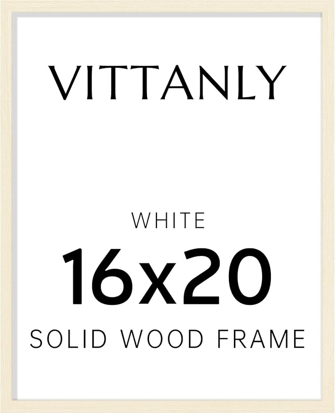 Vittanly 16x20 Picture Frame, Solid Wood Frame with Plexiglass, Includes 11x14 Mat, Wall Hanging for Photos, Home Decor, White, 1 Pack