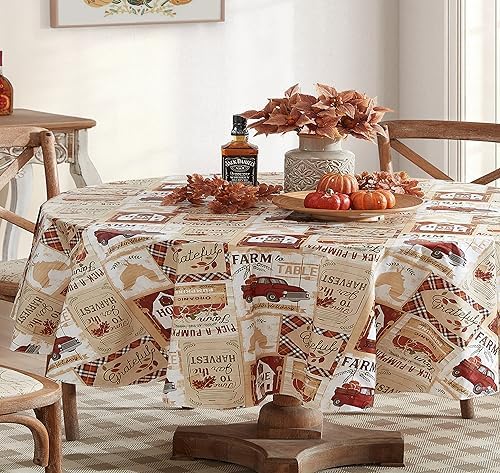 Newbridge Thanksgiving Farm to Table Harvest 60 x 84 Oval Vinyl Tablecloth