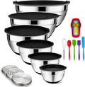 Rottay Mixing Bowls Set with Airtight Lids, 20PCS Stainless Steel, Nesting Bowls with 3 Grater Attachments & Non-Slip Bottoms, Size7, 4, 3, 2, 1.5, 1QT Bowls for Baking&Prepping