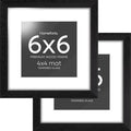 Homeforia 6x6 Picture Frame Black Wood, High-End Oak 6 x 6 Square Frames with Mat 4 by 4 inch Photo, 6x6 Wooden Frame Matted to 4x4 Art, 6by6 Wall or Tabletop Frame, Tempered Glass, Wall Kit, Set of 2