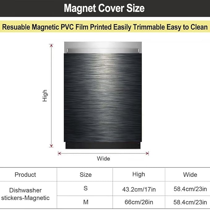 Stainless Steel Dishwasher Magnet Cover, Black Dishwasher Covers for Front, Magnetic Dishwasher Door Panel Decal - Kitchen Decorative Fridge Appliances Sticker, 23"x 26"