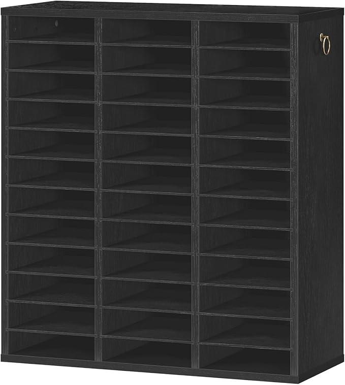 HOOBRO Literature Organizer, 36 Compartments Wooden Mail Organizer, Countertop Literature Sorter with Adjustable Shelves for Home, Office, School, Student Mailbox for Classroom, Black BK123WF01
