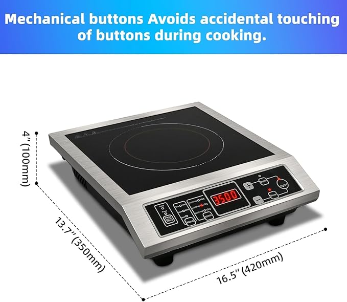 Induction Cooker,3500W High Power Commercial Induction Cooker, 9.5-Inch Enlarged Double-Layer Heating Plate, 8-Speed Power Adjustment, Brushed Stainless Steel Process, Waterproof, Leak-Proof