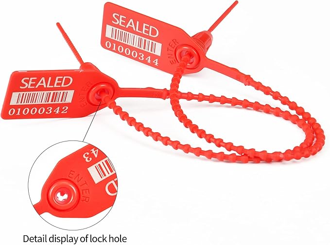 500 Red Plastic Barcode Seals, Numberd Plastic Tamper Seals Security Tags, Pull-Tite Safety Zip Ties, Tamper Proof Tags Plasic Locks for Fire Extinguishers