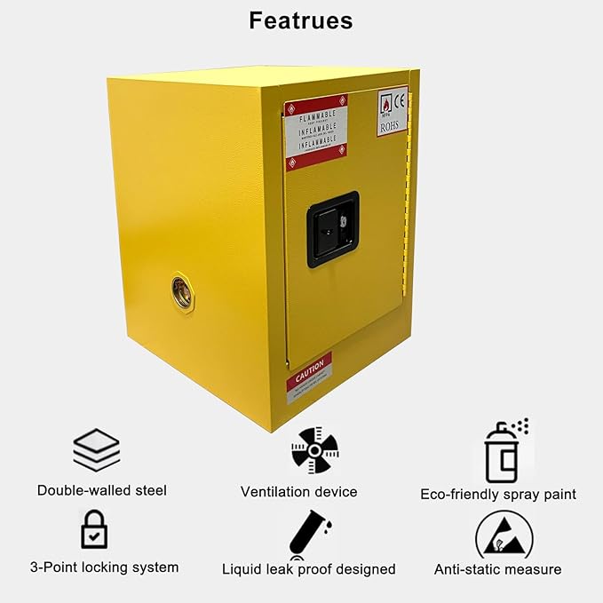 Koxuyim Flammable Industry Safety Cabinet -17" x 18" x 22", Explosion Proof Storage Cabinet with Adjustable Shelf, for Commercial Industrial and Home Use