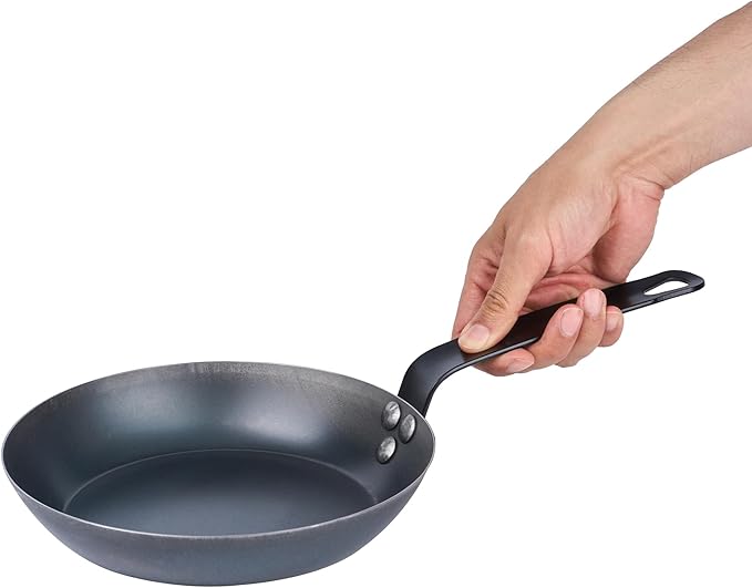 Restaurantware-Met Lux 9 Inch Fry Pans, 6 Lightweight Frying Pans - Induction-Ready, Triple-Riveted, Black Carbon Steel Cooking Skillets, Durable, For Searing, Sauteing, And Browning Food