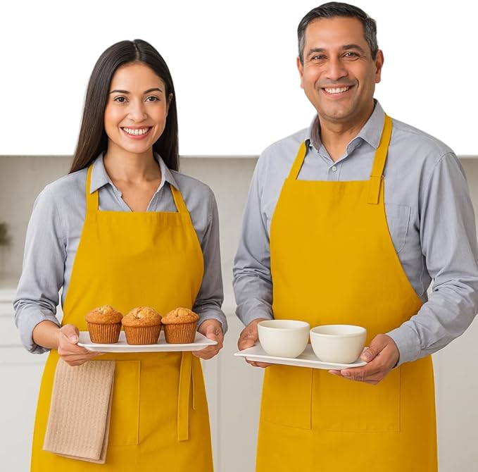 Native Fab Kitchen Apron 2 Pack - 100% Cotton Adjustable, Durable Apron with Pockets, Perfect for Cooking, Baking, Grilling