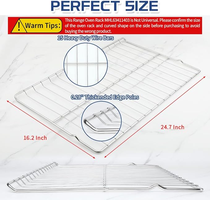 [Upgraded] Range Standard Oven Rack MHL63411403 for LG Range Ovens, Stainless Steel Oven Shelf Rack Replacement Part, 24.7'' Wide x16.2'' Deep