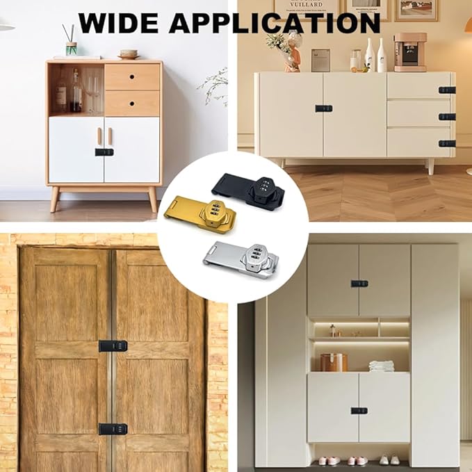 2Pcs Cabinet Password Rotary Hasp Locks,4 Inch Keyless Combination Lock for Cabinets,Gates,Doors,Closets and More (Gold)