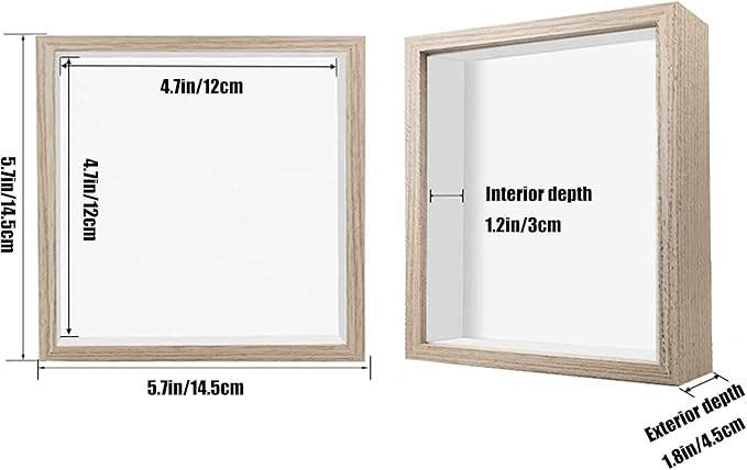 5x5 Small Shadow Box Frame Display Case, Wood with Plexiglass, Display Case Box for Memorabilia, Medal, Crafts,Tickets and Photos, Picture Frame for Wall and Tabletop (5x5, 2pcs-Natural Wood)