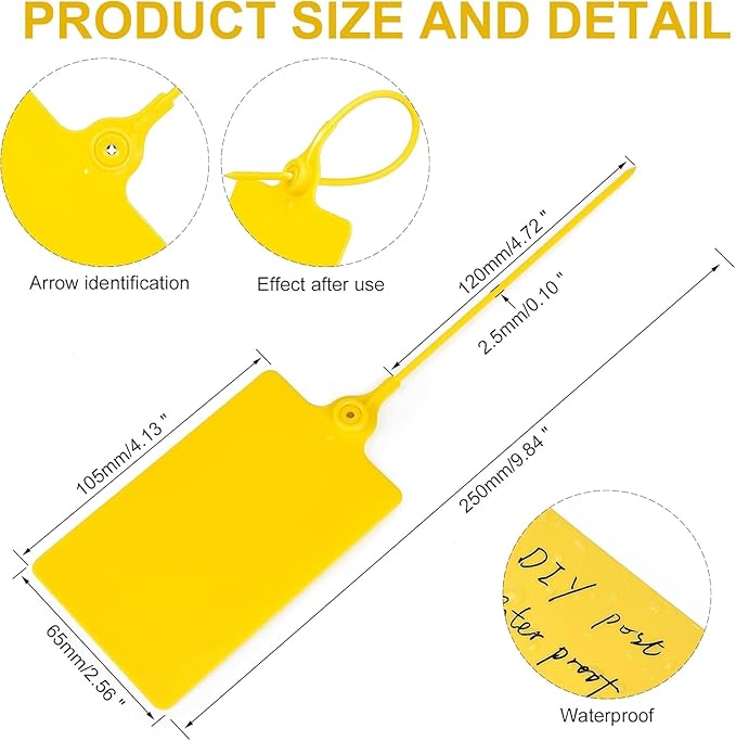 25 Pcs Durable Plastic Shipping Tags with Marker Pen Security Seals Sticker Labels,Waterproof Blank Luggage Tag for Packages, Logistics, Inventory, Travel(Yellow,25pcs)