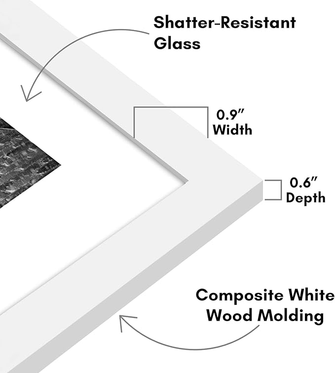 Americanflat 9x12 Picture Frame with Shatter-Resistant Glass - Use as 6x8 Frame with Mat or Display 9x12 Photo Without Mat - Signature Collection - Picture Frames for Tabletop and Wall Display - White