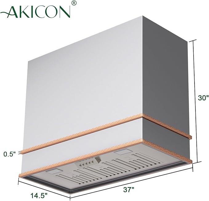 Akicon Range Hood 36 Inch, Stainless Steel Ducted Kitchen Hood with Powerful Motor, Wall Mount Modern Box, 36W X 30H X 14D Inch, AK-HS36HA-BSC (Brushed Stainless with Copper)
