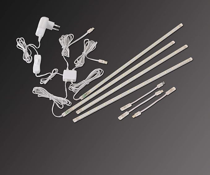 LED Display Light Bar Kit - (4) 16inches Plug-in Linkable Strip Lights for Large Display Cabinet - Series + Parallel Connection - White 6000K