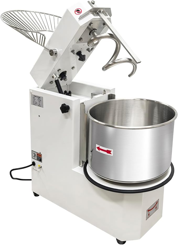 20L Commercial Dough Mixer with Dual-Speed Double-Action, 1.1KW Dough Kneading Machine, Stainless Steel Detachable Bowl, for Bakery Pizzeria Restaurant – 17.6 lbs Capacity